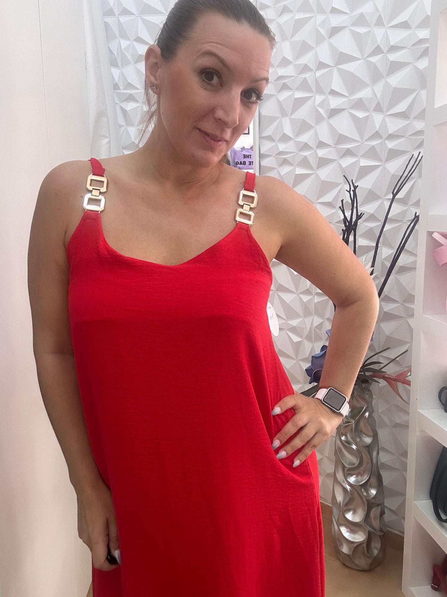 VESTIDO HEBILLA ROJO