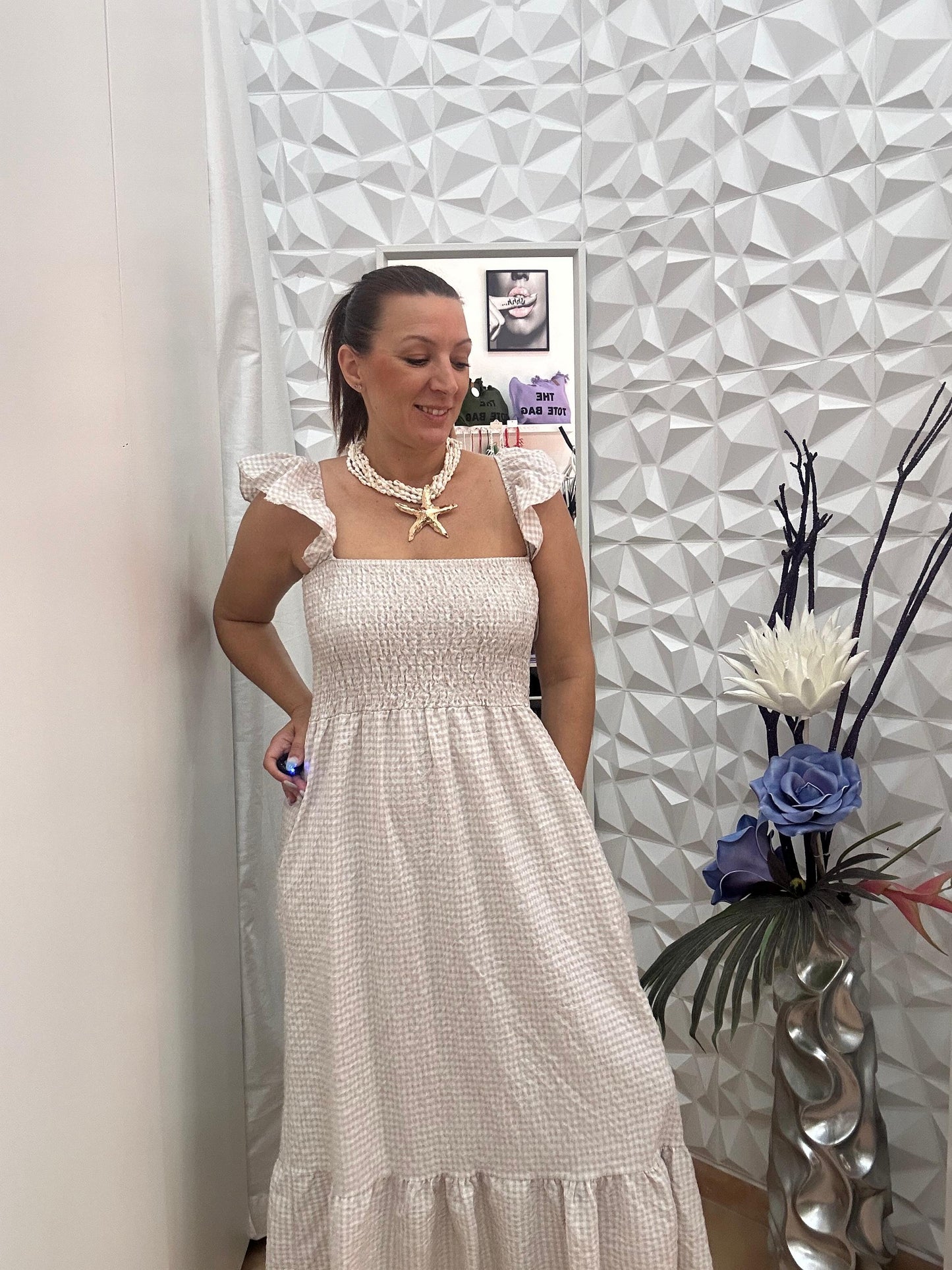 VESTIDO VICHY BEIGE