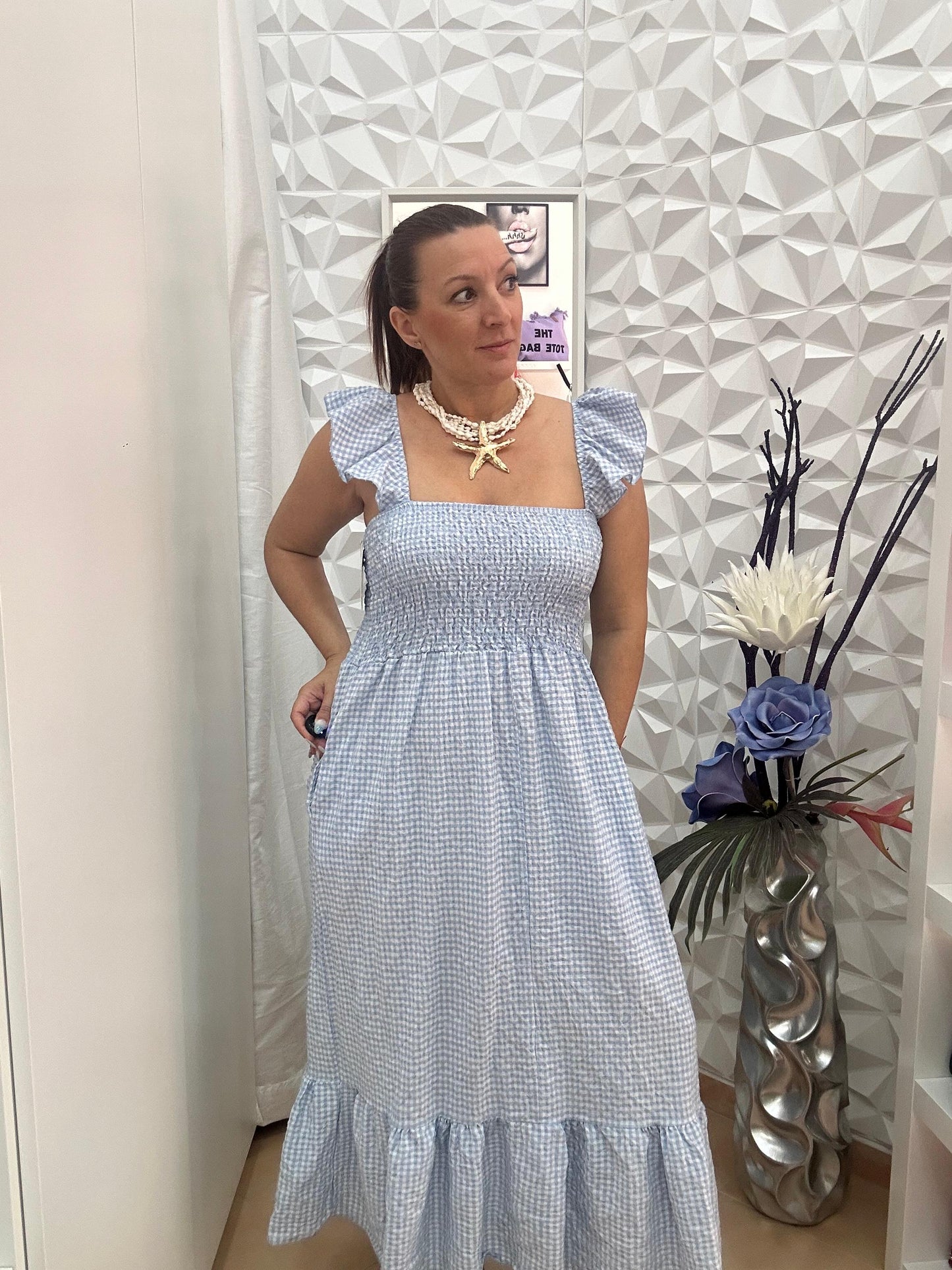 VESTIDO VICHY CELESTE