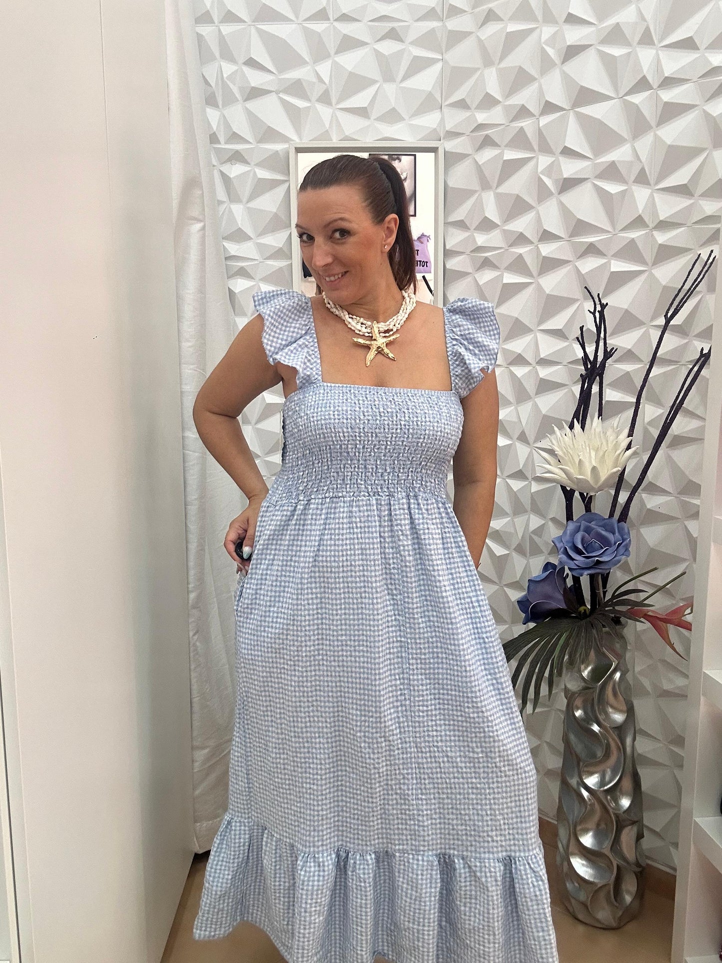 VESTIDO VICHY CELESTE