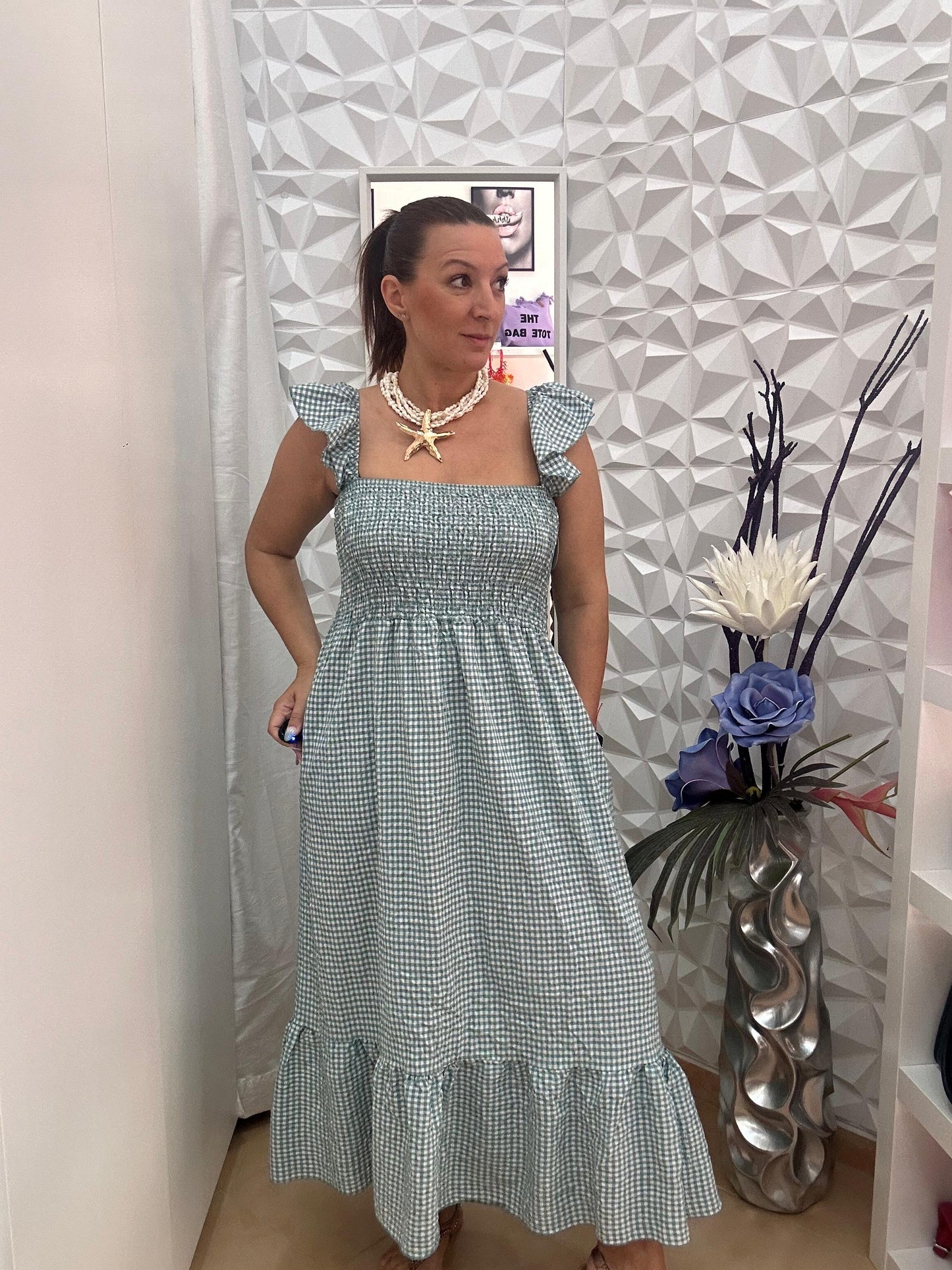 VESTIDO VICHY VERDE AGUA