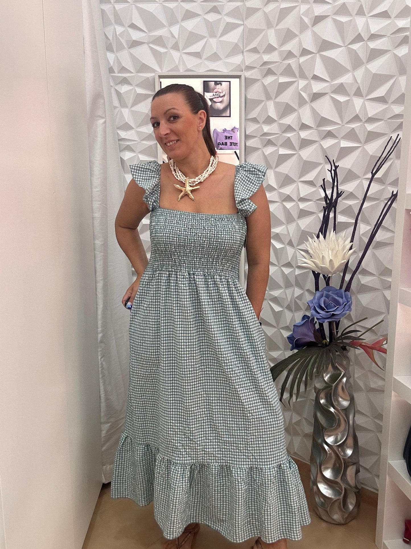 VESTIDO VICHY VERDE AGUA