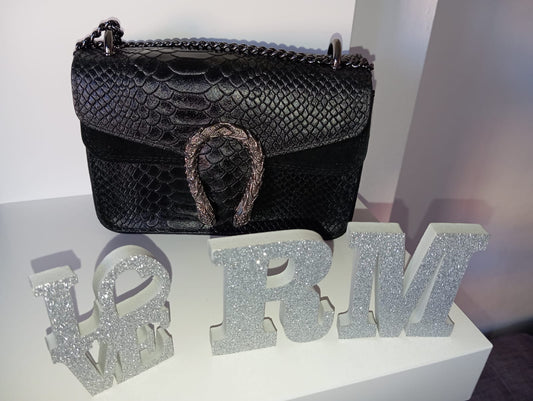 BOLSO HERRADURA ANIMAL PRINT NEGRO R.M. BOUTIQUE 