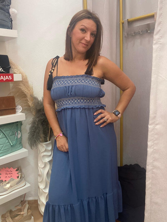 VESTIDO FRUNCIDO AZUL