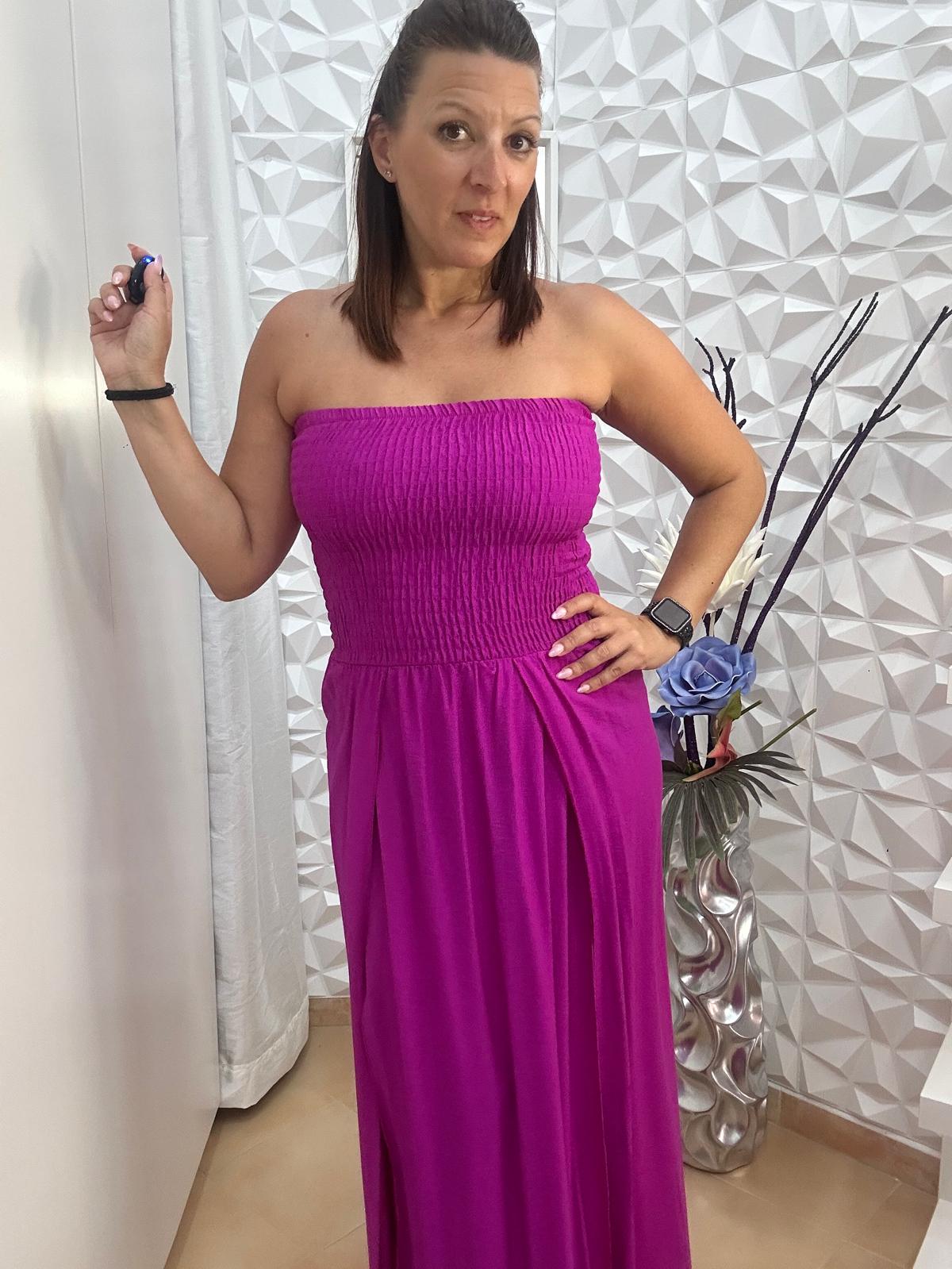 Vestido palabra de honor buganvilla