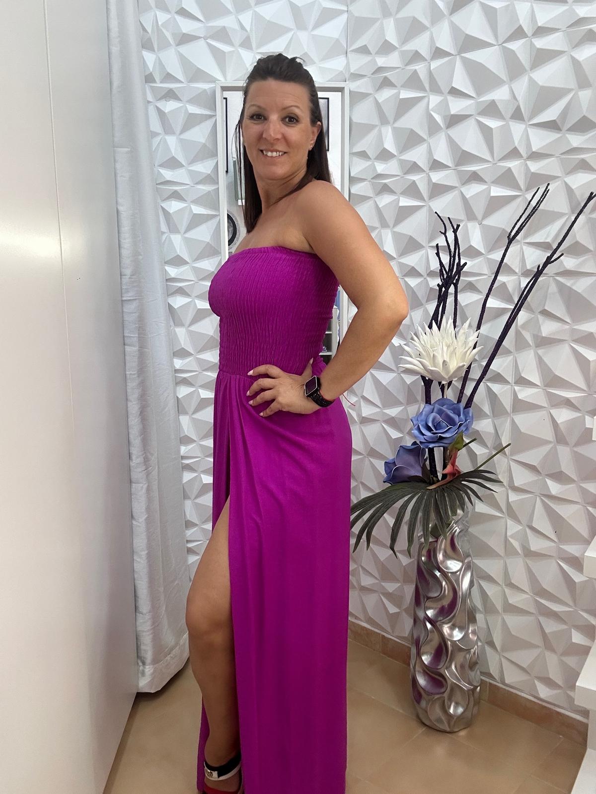 Vestido palabra de honor buganvilla