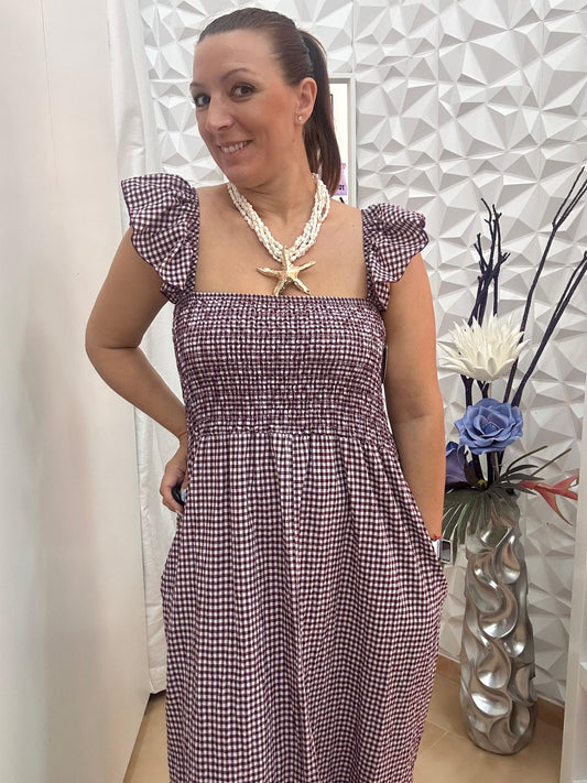 VESTIDO VICHY BERENGENA